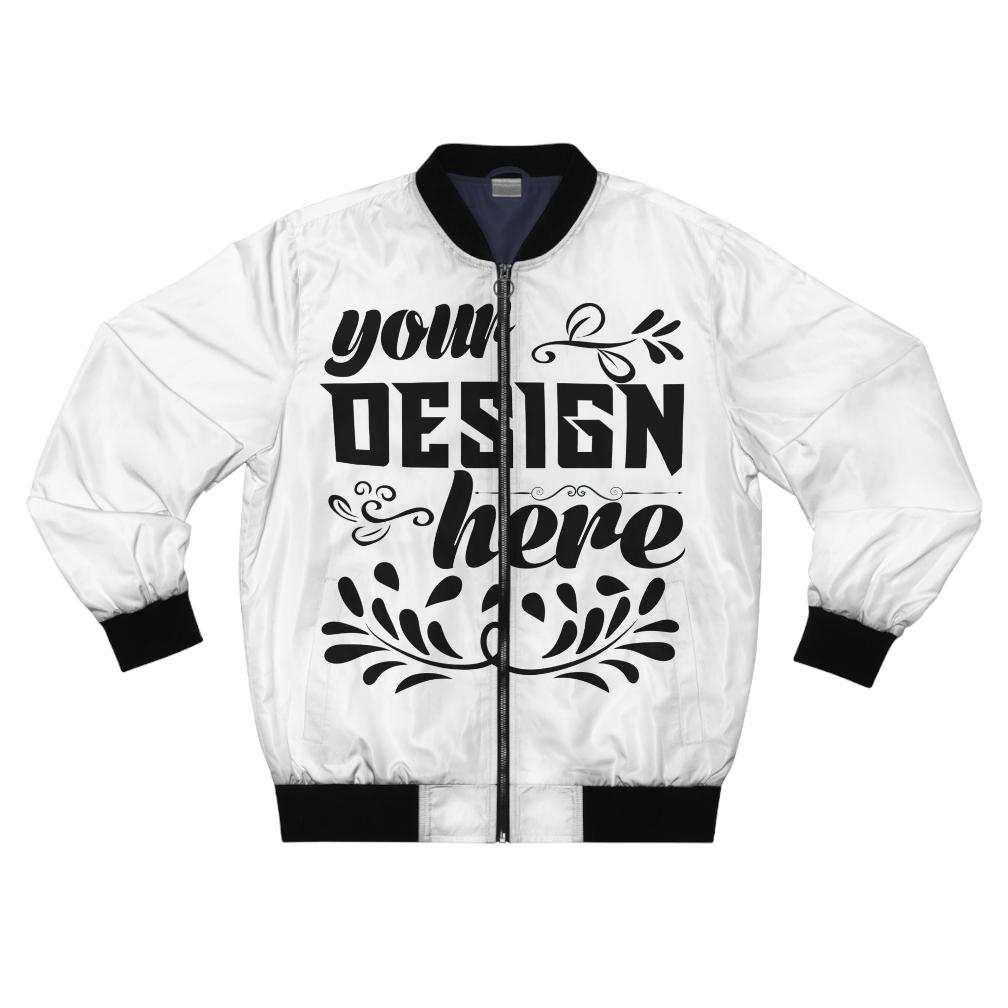 Customizable Mens All Over Print Bomber Jacket With Zipper Pockets
