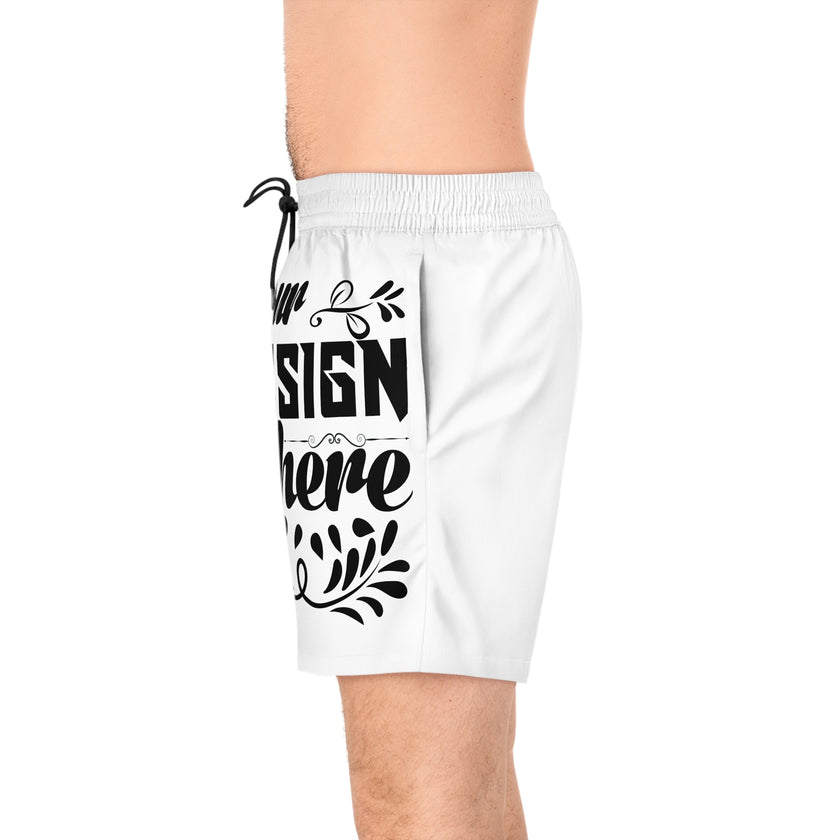 Customizable Mens Mid Length Swim Shorts All Over Print With Pockets