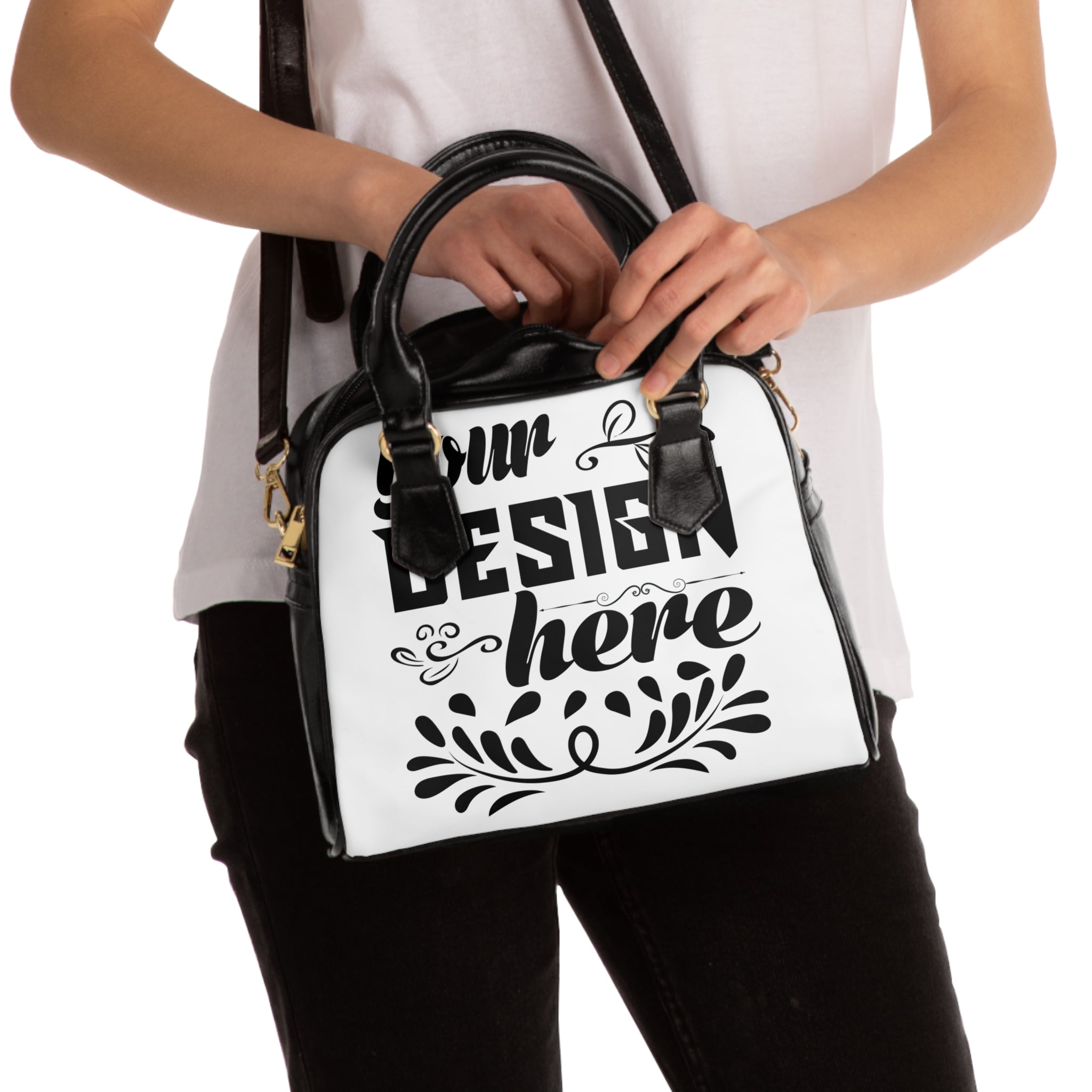 Customizable PU Leather Shoulder Handbag With Adjustable Strap Double Sided Print