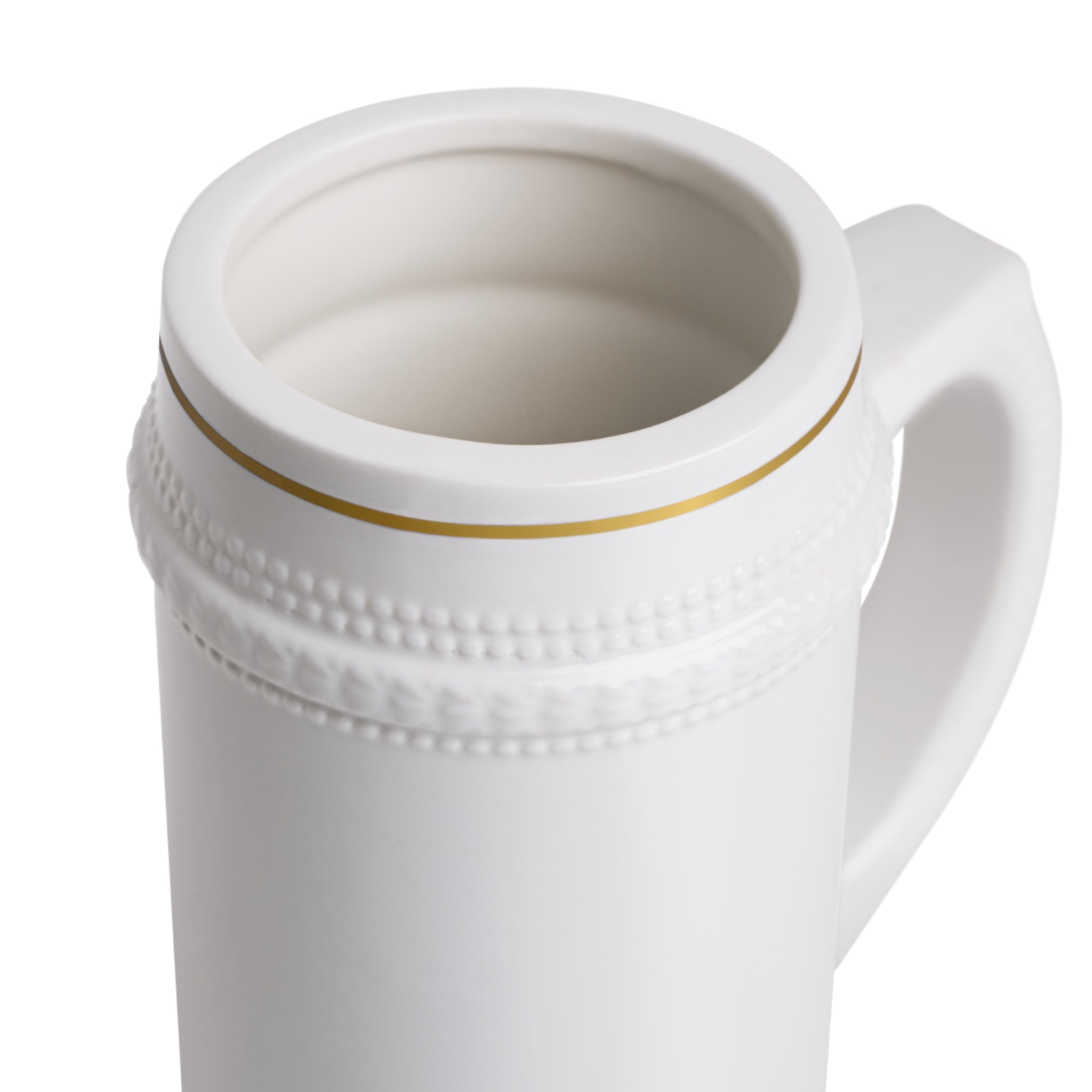 Customizable 22oz White Ceramic Beer Stein Mug with Gold Detail