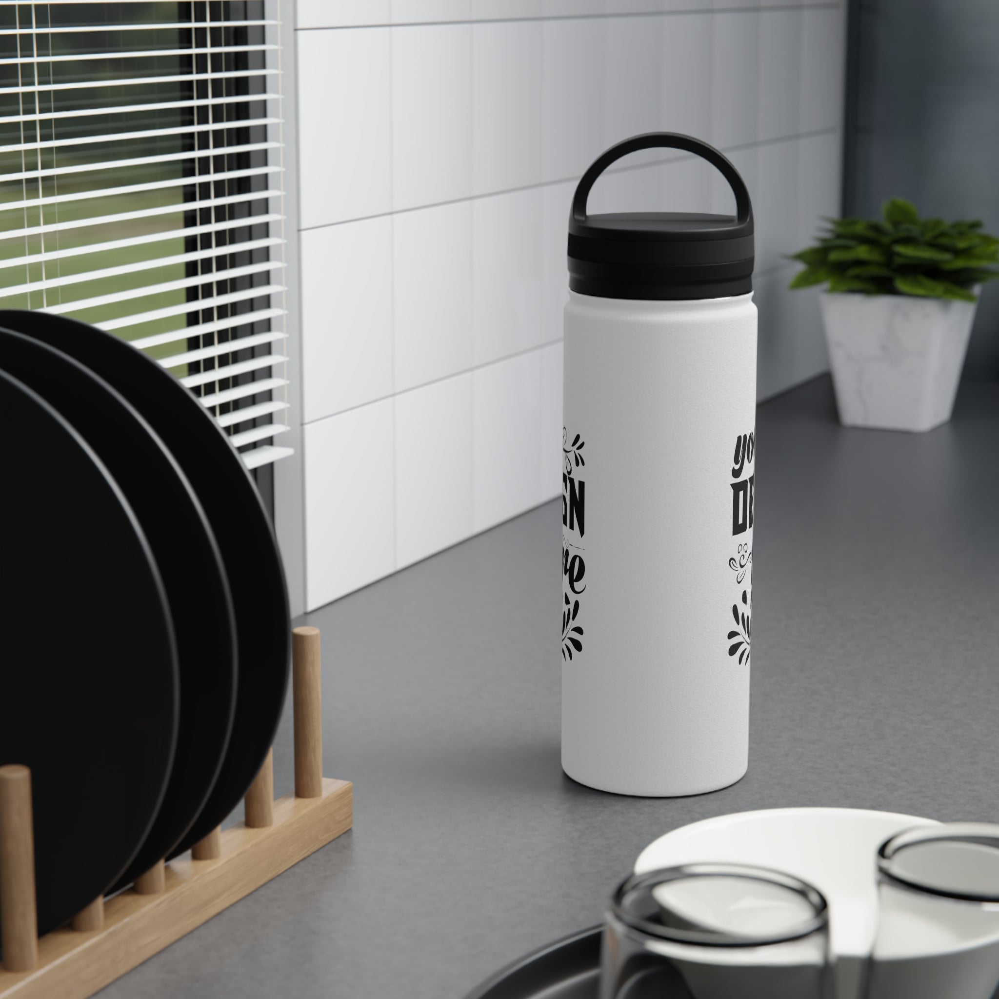 Customizable Stainless Steel Water Bottle with Handle Lid in Three Sizes