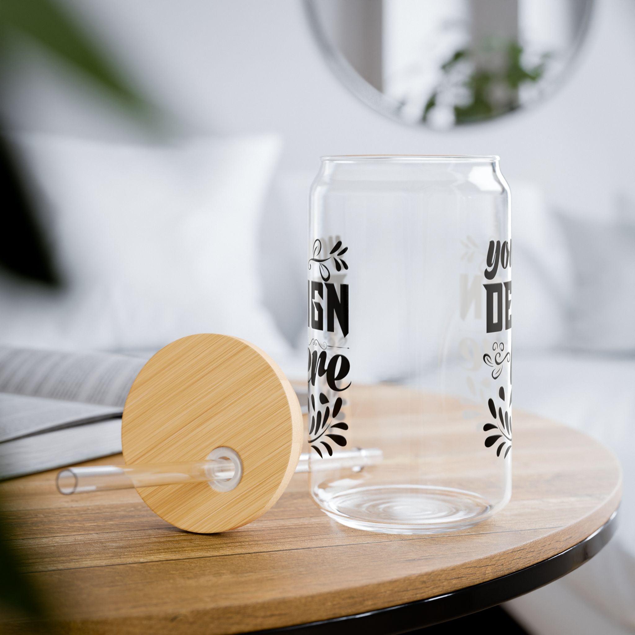 Customizable 16oz Tempered Glass Sipper with Optional Bamboo Lid Straw