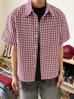 Nameria Unisex Vintage Plaid Short Sleeve Shirt Cotton Blend Loose Fit