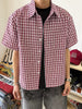 Nameria Unisex Vintage Plaid Short Sleeve Shirt Cotton Blend Loose Fit