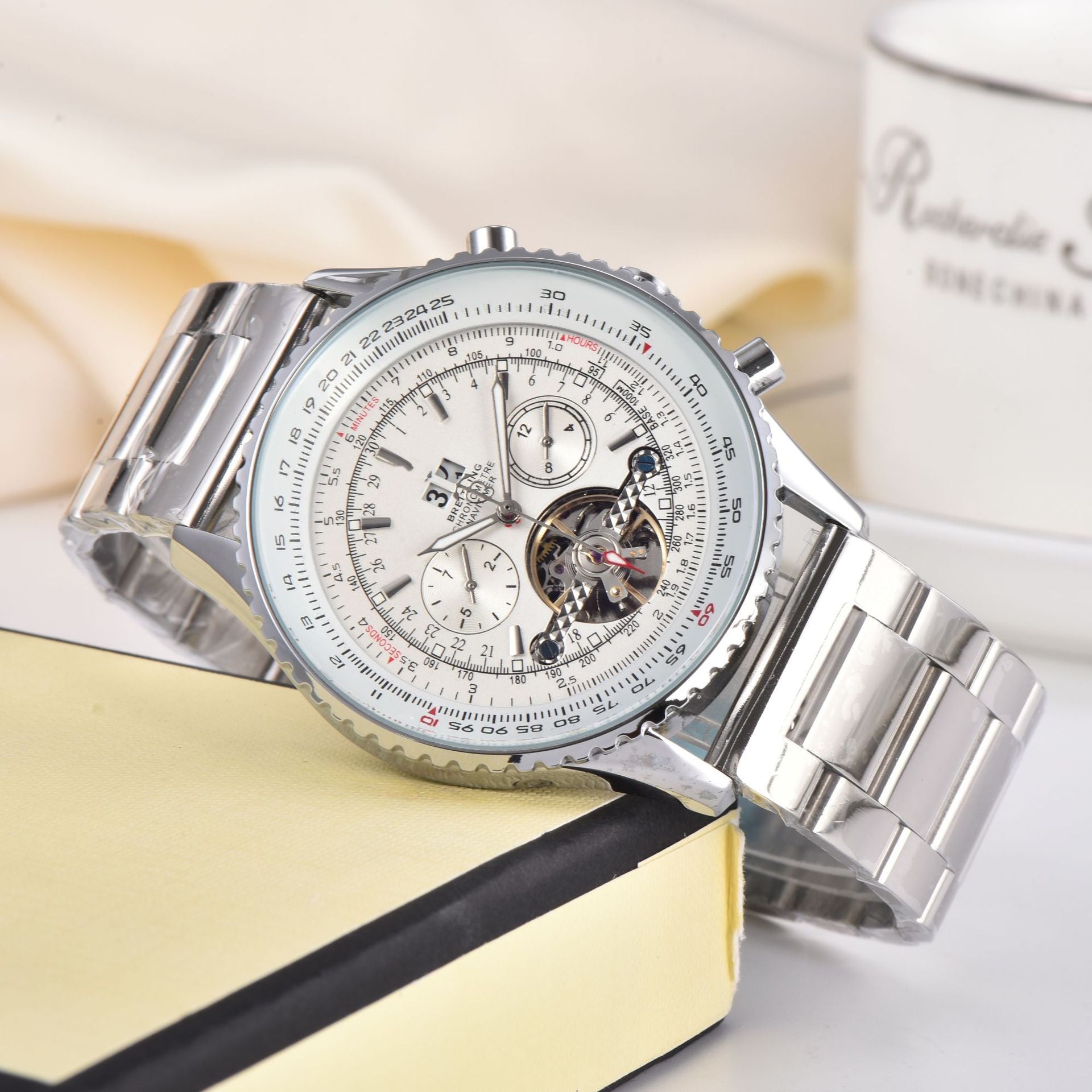 Nameria Mechanical Tourbillon Watch Calendar 43mm Steel Or Leather