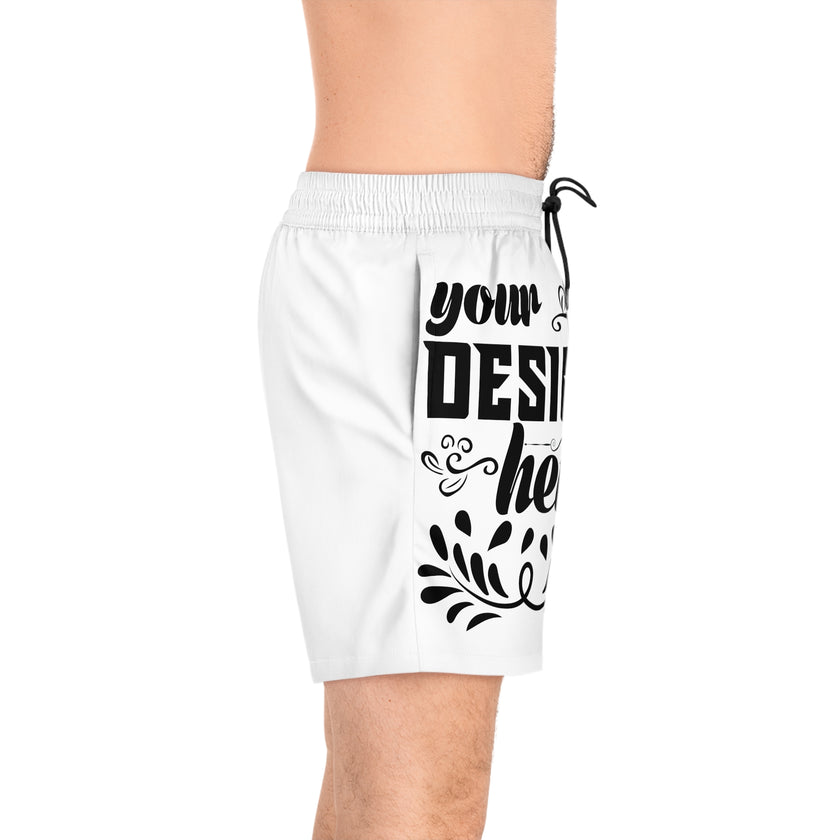 Customizable Mens Mid Length Swim Shorts All Over Print With Pockets