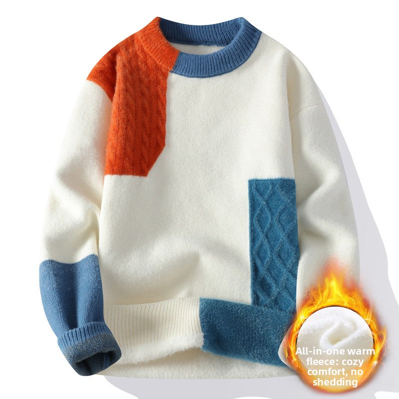 Nameria Round Neck Fleece Knit Sweater Ribbed Hem