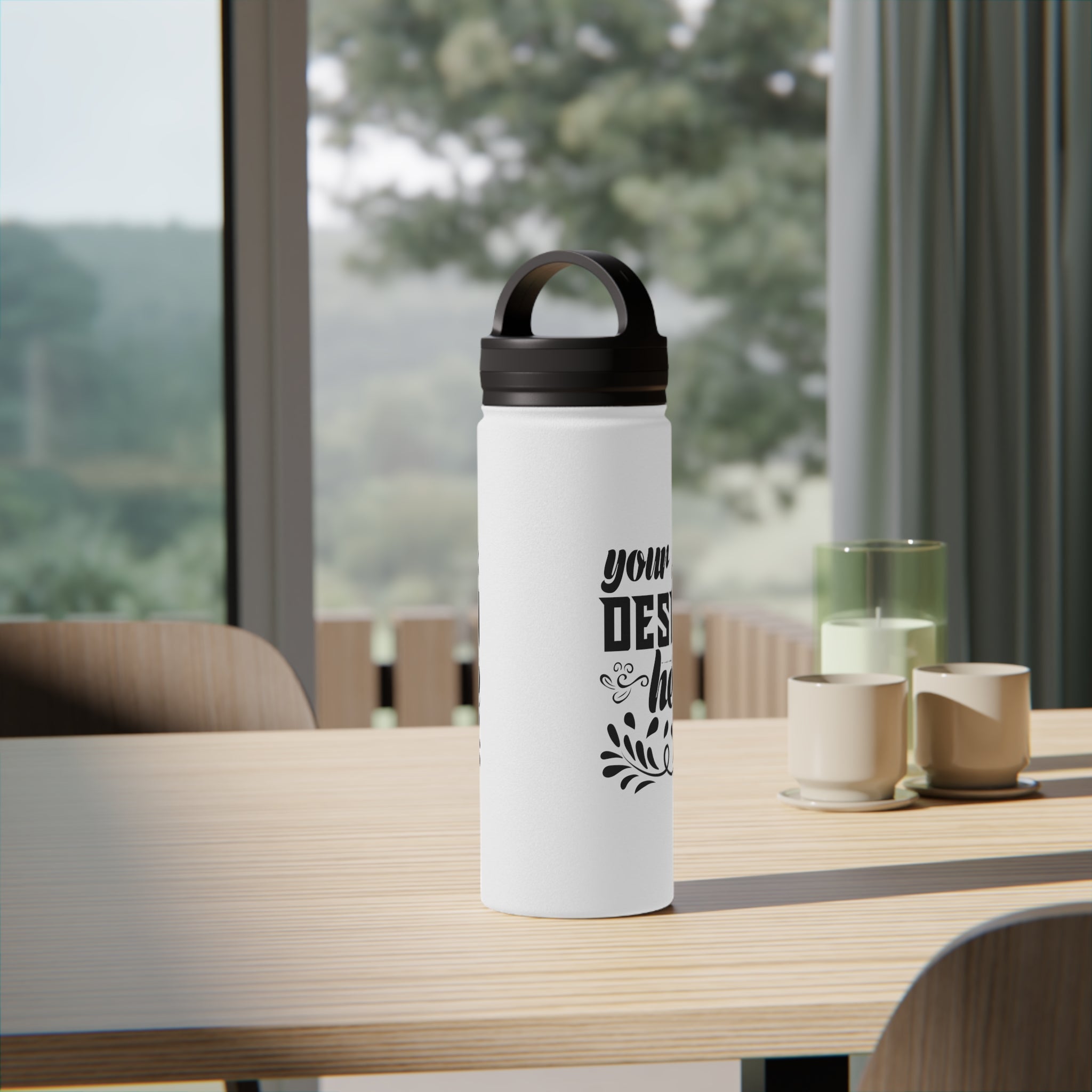 Customizable Stainless Steel Water Bottle with Handle Lid in Three Sizes