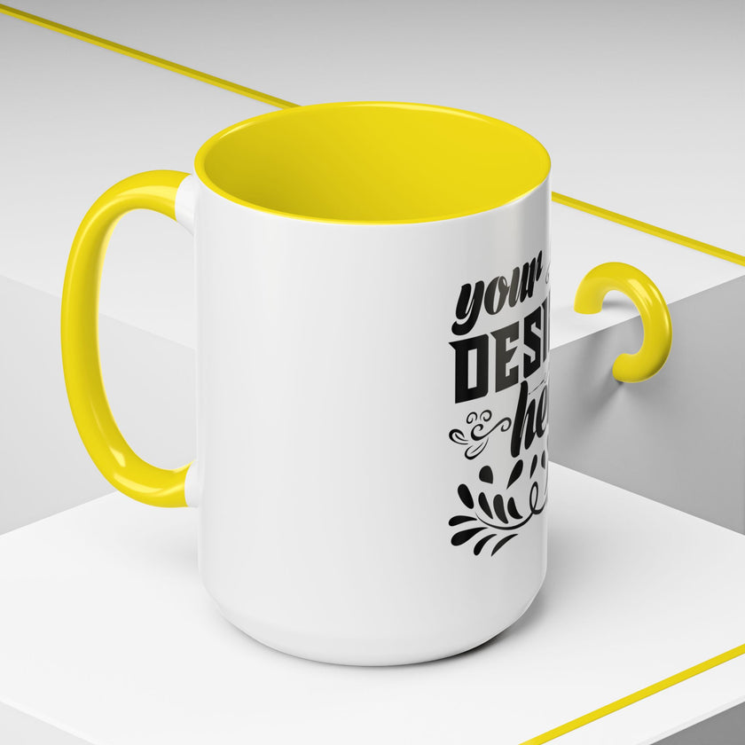 Customizable Accent Coffee Mug 11oz and 15oz Colored Interior Handle