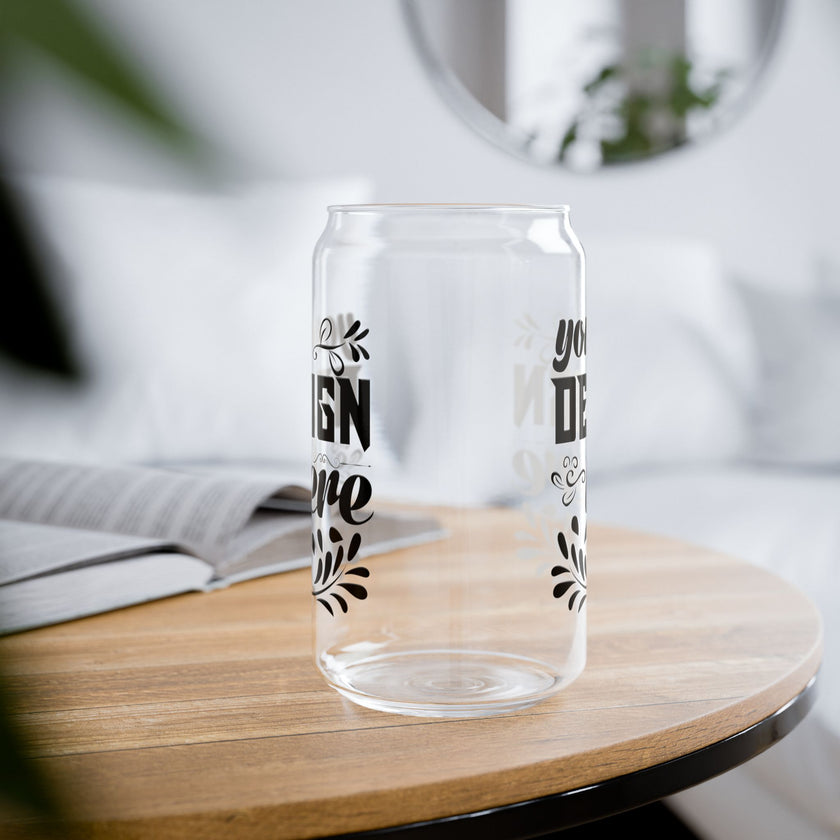 Customizable 16oz Tempered Glass Sipper with Optional Bamboo Lid Straw