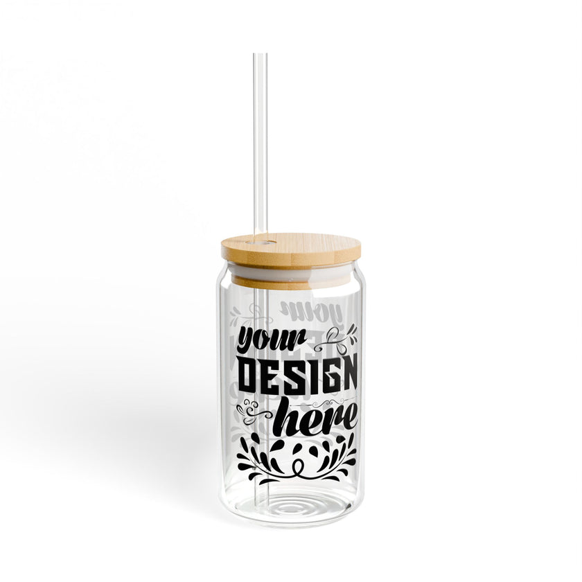 Customizable 16oz Tempered Glass Sipper with Optional Bamboo Lid Straw