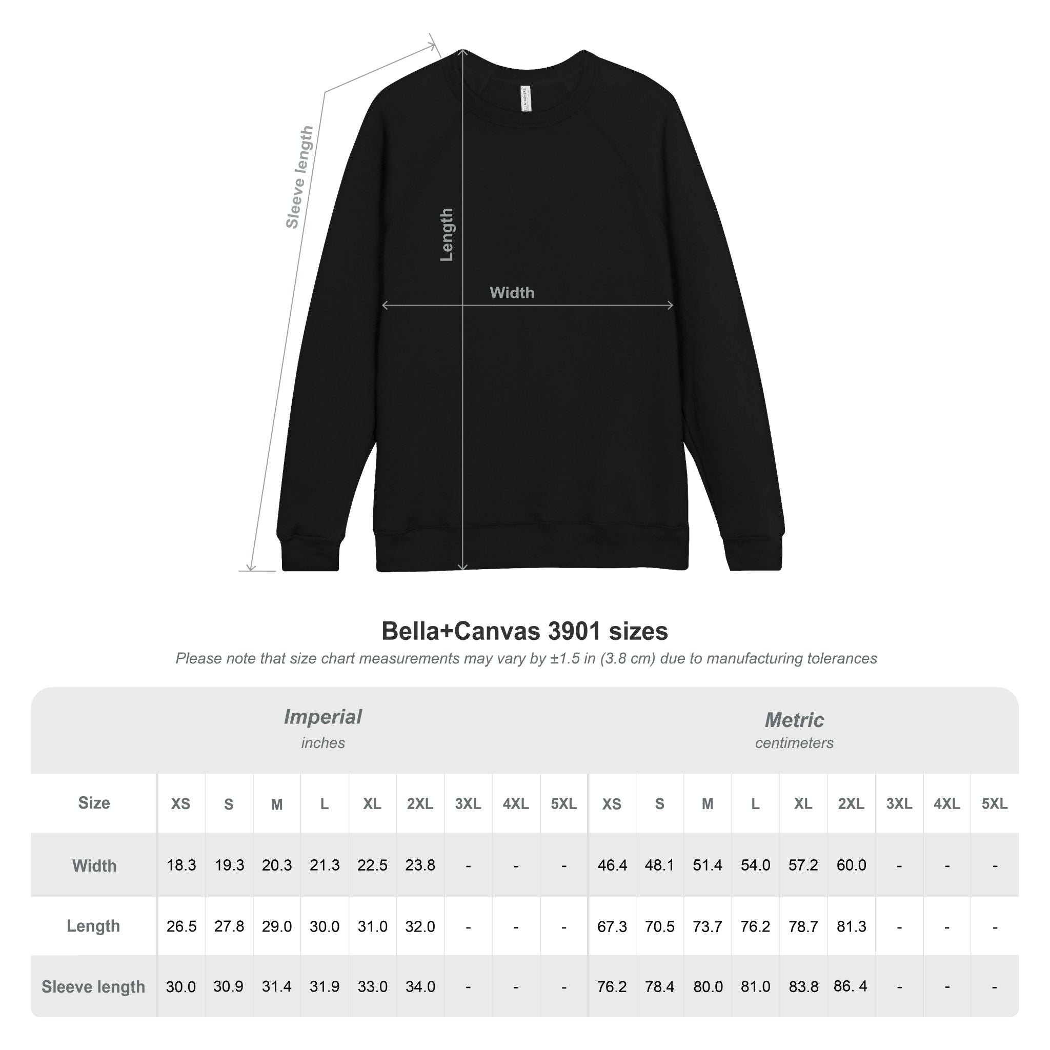 Customizable Bella+Canvas 3901 Unisex Fleece Raglan Sweatshirt