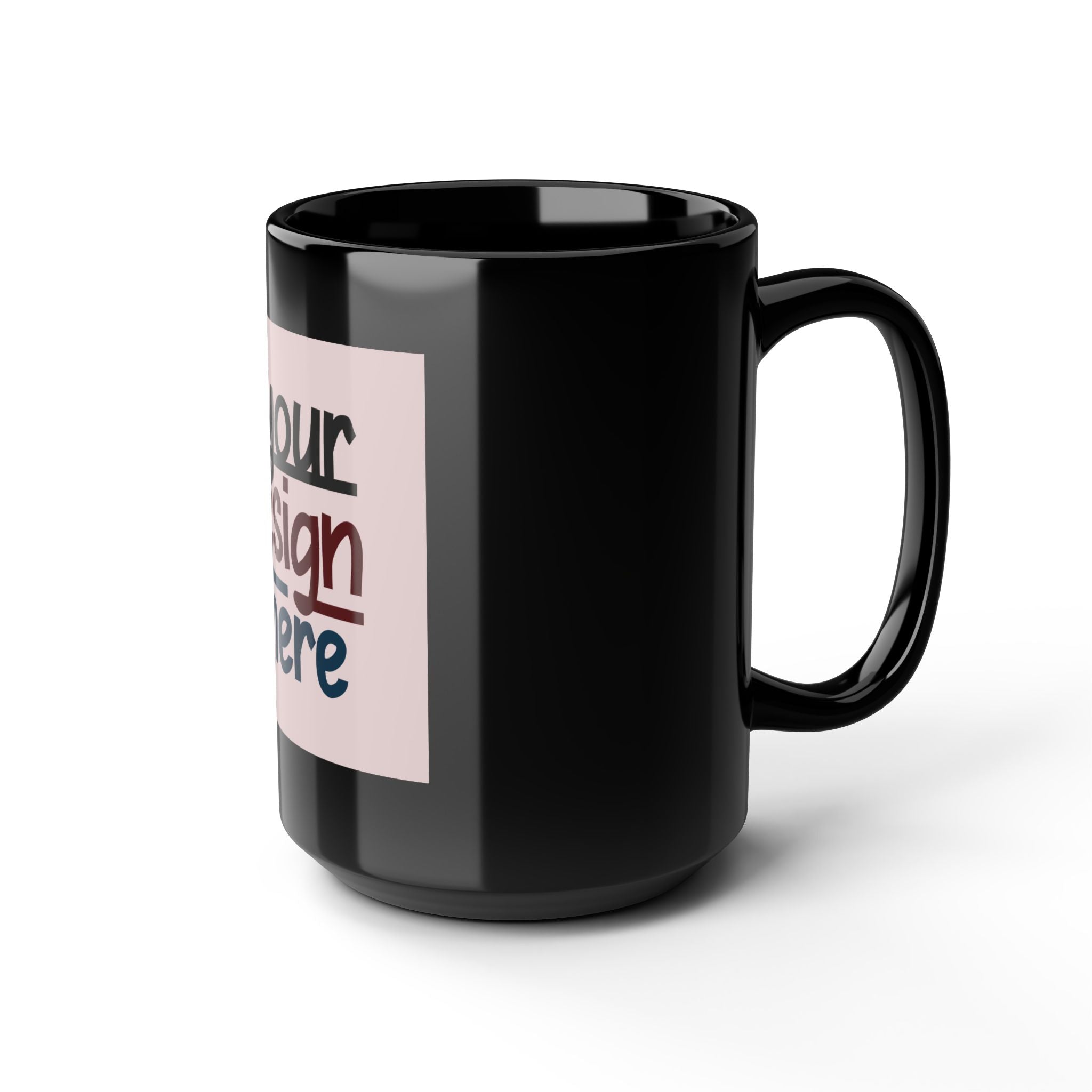 Customizable Black Ceramic Mug 15oz Glossy Finish Easy Grip C Handle