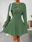 Nameria Square Neck A-Line Dress Set Hooded Top and Tank Dress
