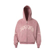 Nameria Unisex Embroidered Letter Zip Hoodie Suede Touch Loose Fit