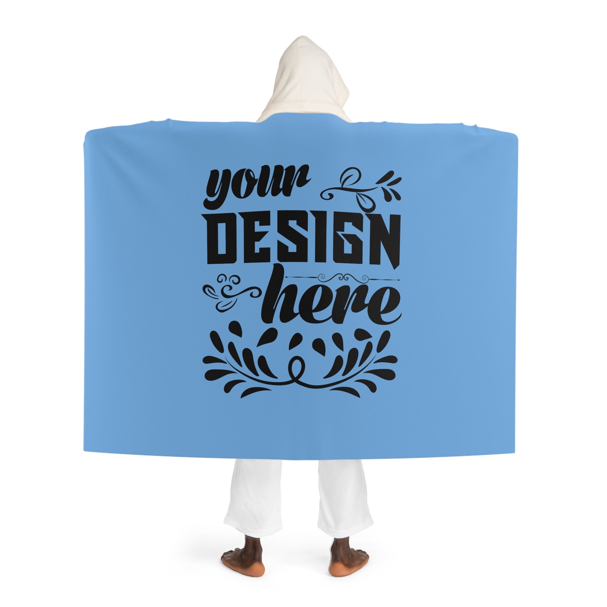 Customizable Hooded Sherpa Fleece Blanket with Cream Sherpa Hood Large
