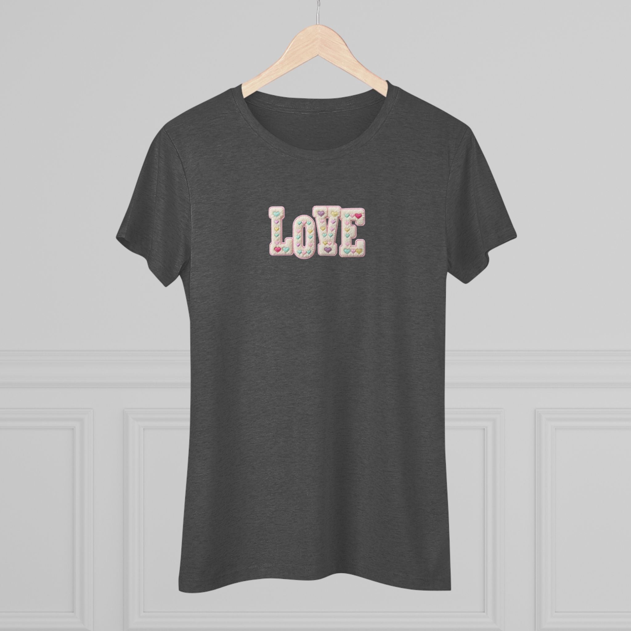 Next Level 6710 Womens Triblend Tee Love Faux Yarn Hearts Graphic Print