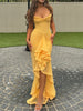 Nameria Mesh Pleated V Neck Sleeveless High Waist Long Dress