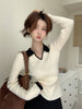 Nameria Polo Collar Ribbed Knit Top Long Sleeve Color Block