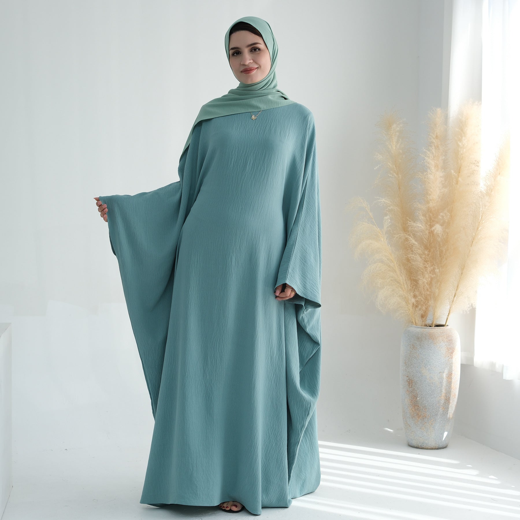 Nameria Womens Bat Sleeve Long Dress With Belt Crewneck