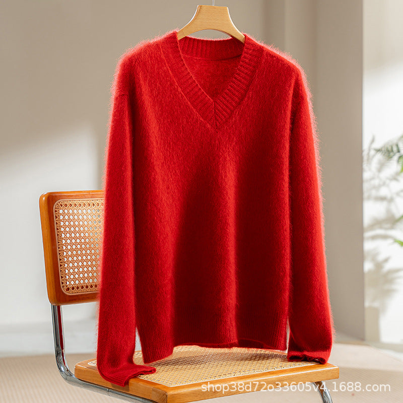 Nameria Womens Cashmere V Neck Sweater Pullover Long Sleeve