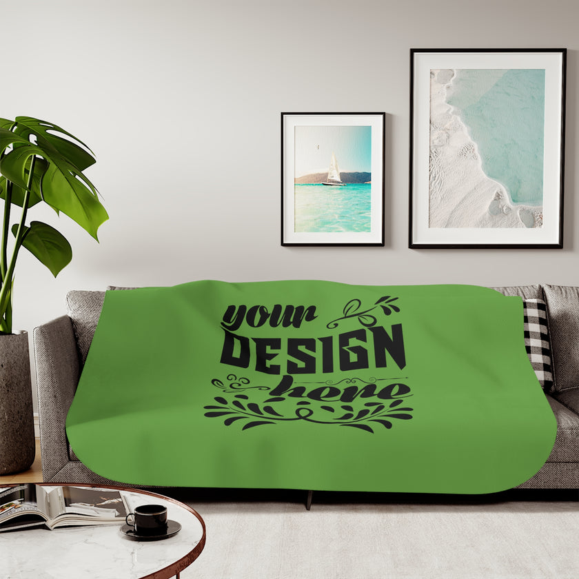 Customizable Sherpa Photo Blanket Two Color Options Grey or Beige