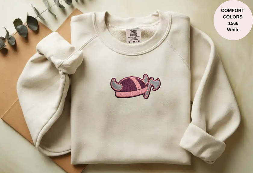 Unisex Garment-Dyed Sweatshirt with Viking Helmet Embroidery