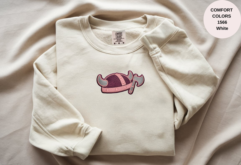 Unisex Garment-Dyed Sweatshirt with Viking Helmet Embroidery