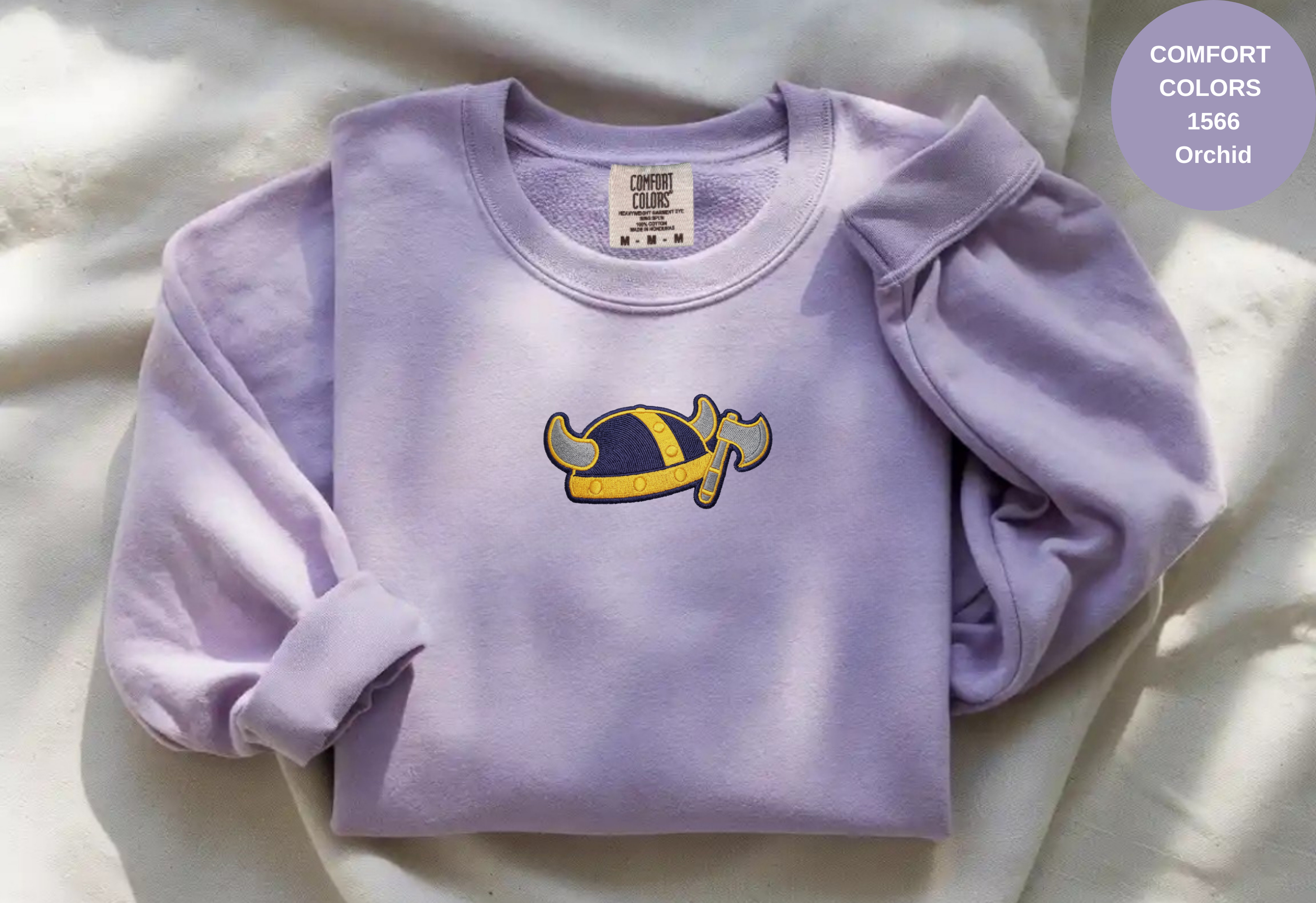 Unisex Garment-Dyed Sweatshirt with Viking Helmet Embroidery