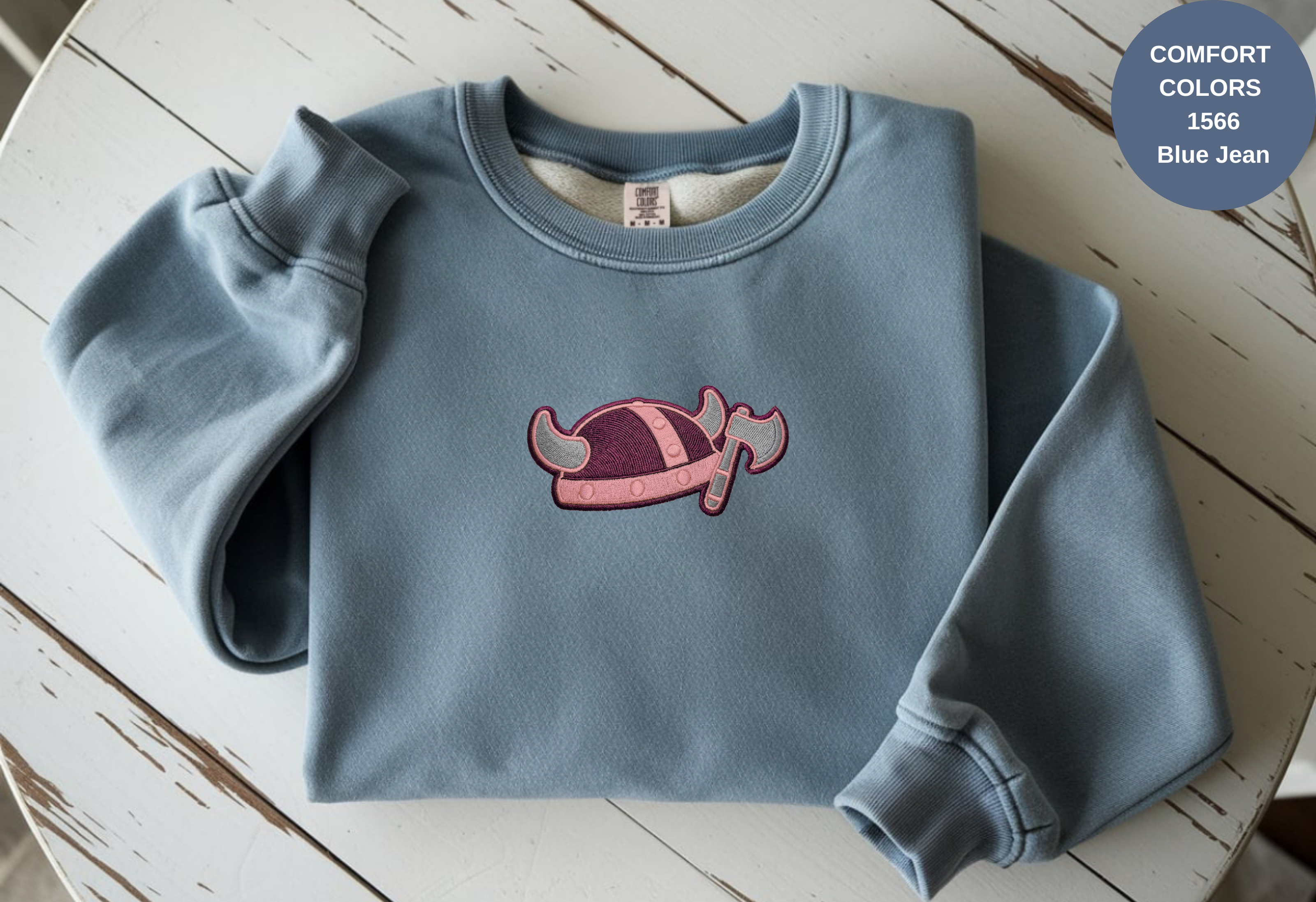 Unisex Garment-Dyed Sweatshirt with Viking Helmet Embroidery