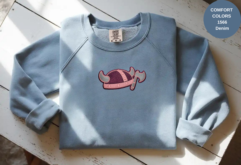 Unisex Garment-Dyed Sweatshirt with Viking Helmet Embroidery