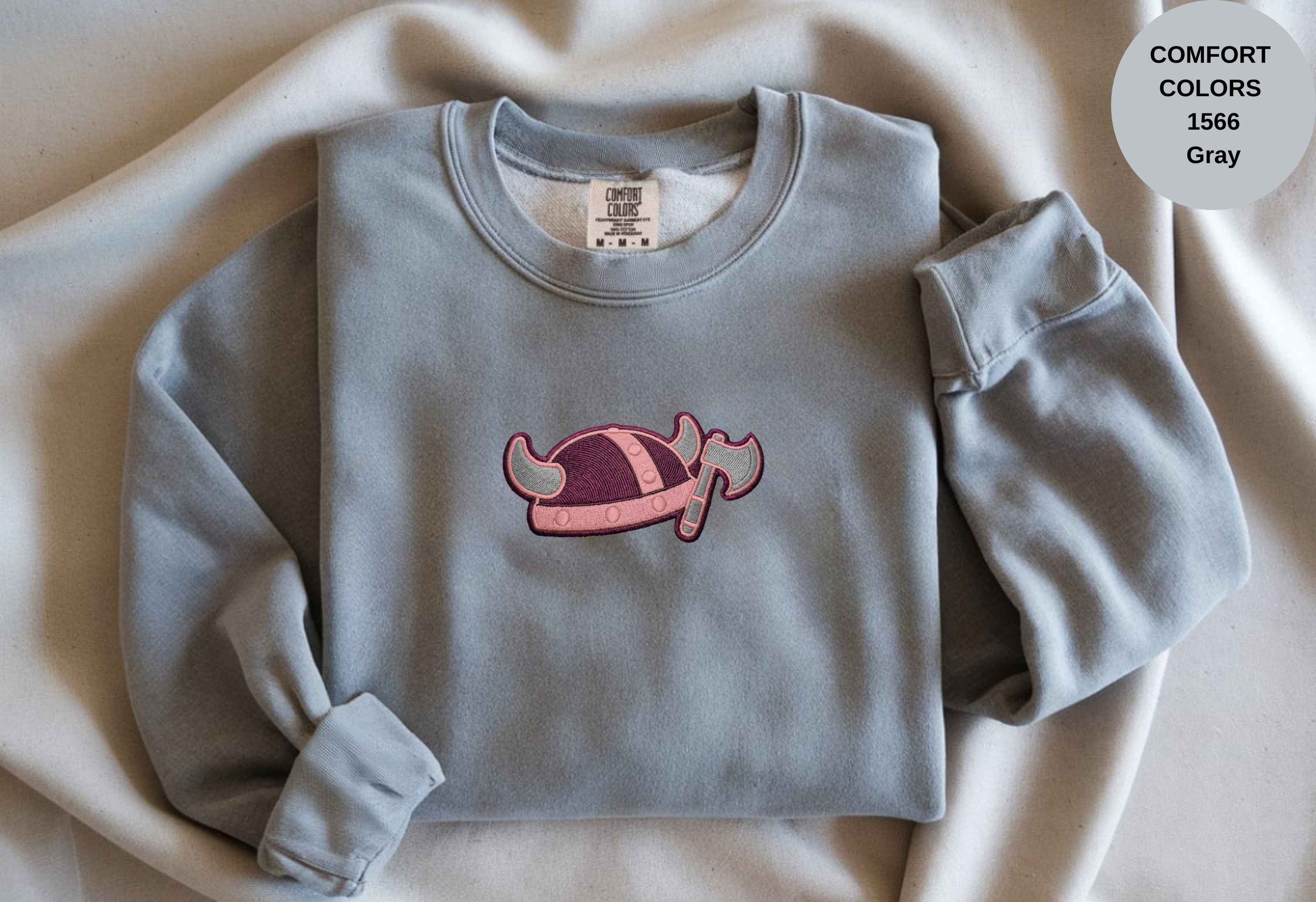 Unisex Garment-Dyed Sweatshirt with Viking Helmet Embroidery