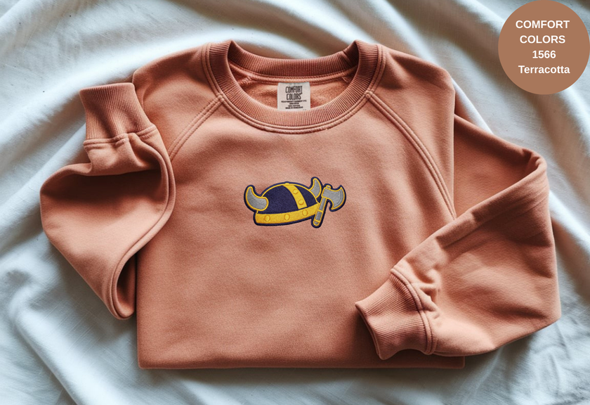 Unisex Garment-Dyed Sweatshirt with Viking Helmet Embroidery