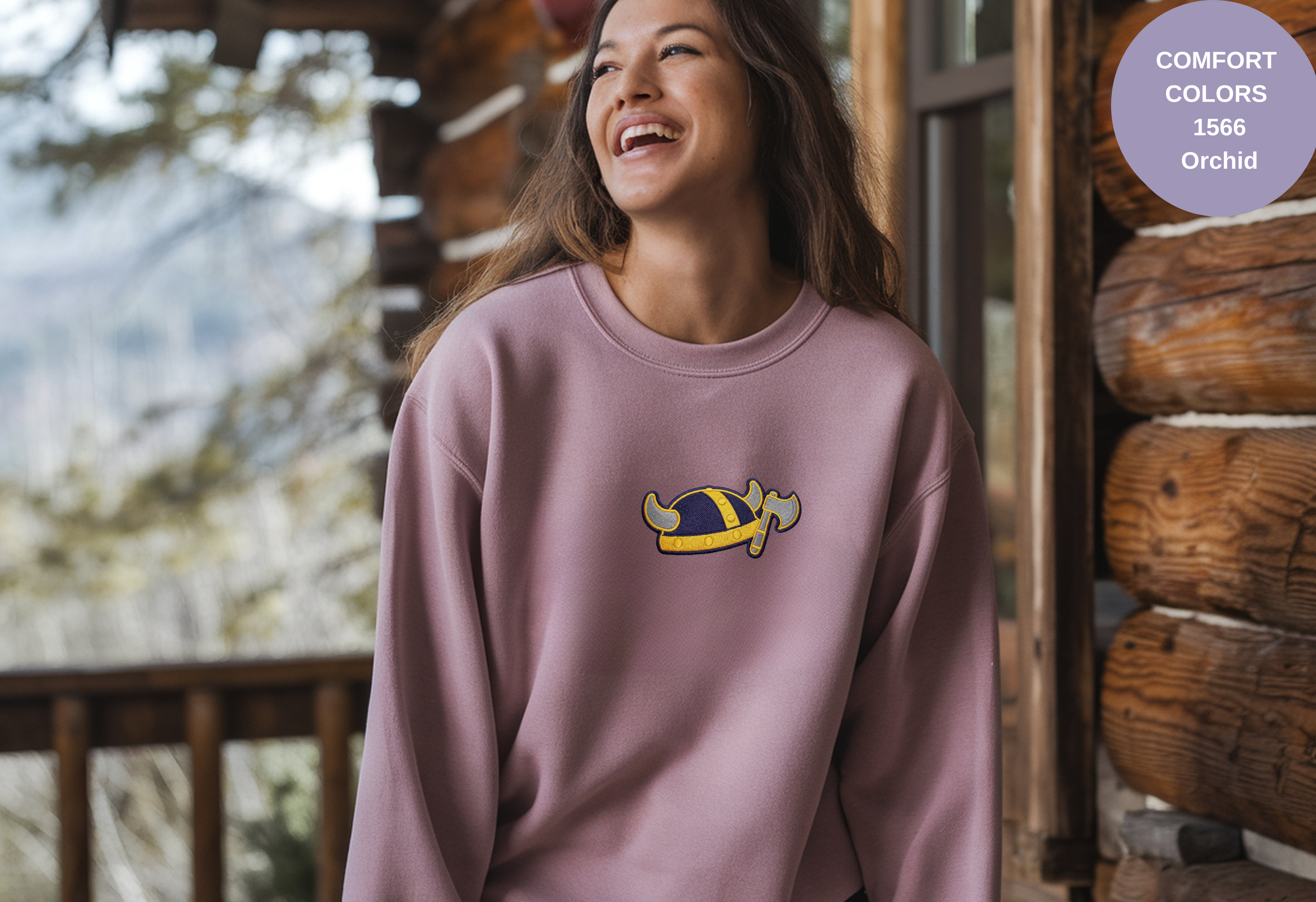 Unisex Garment-Dyed Sweatshirt with Viking Helmet Embroidery