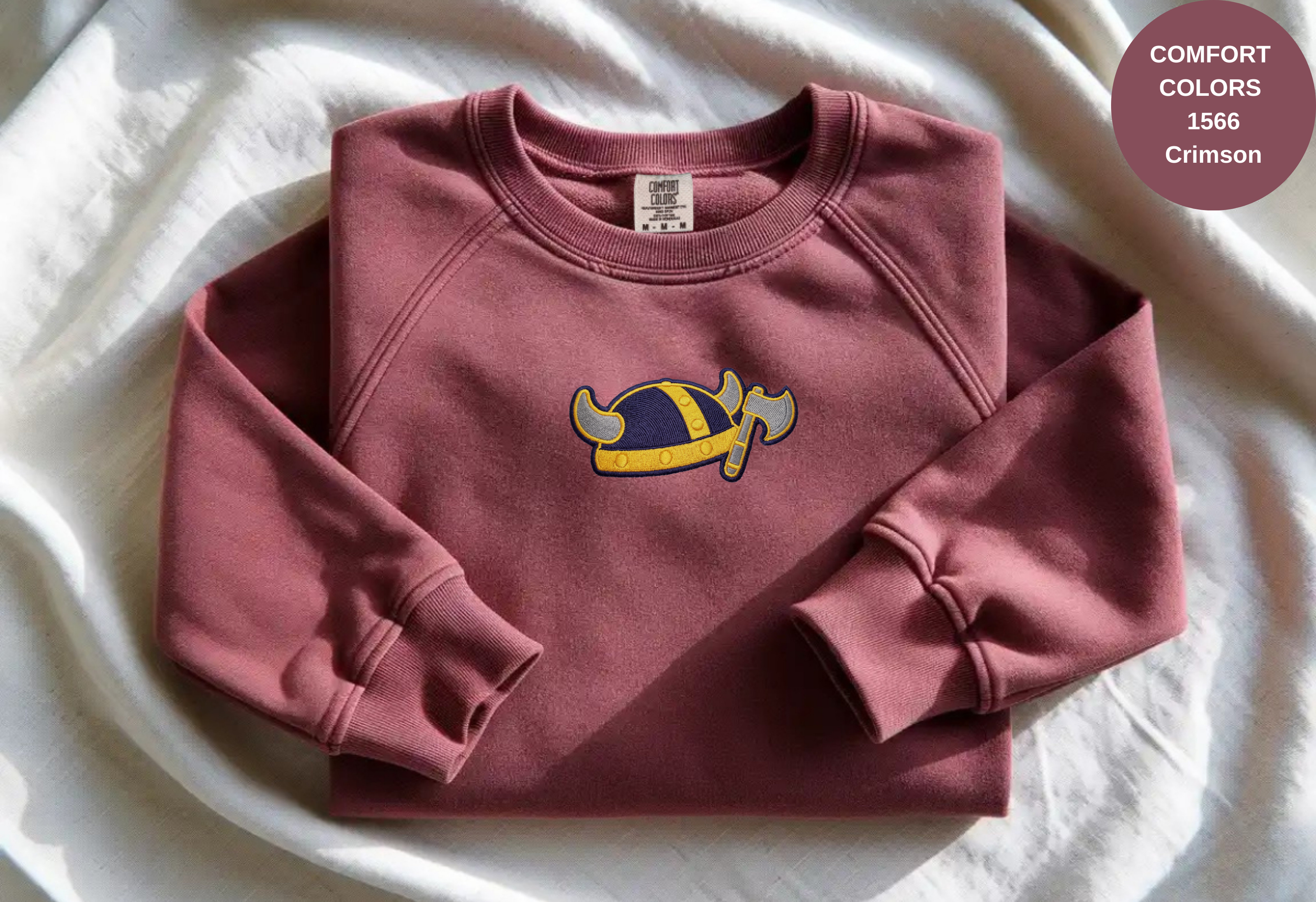 Unisex Garment-Dyed Sweatshirt with Viking Helmet Embroidery
