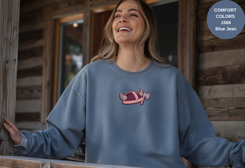 Unisex Garment-Dyed Sweatshirt with Viking Helmet Embroidery
