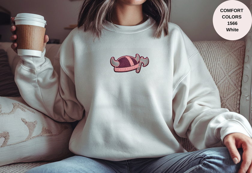 Unisex Garment-Dyed Sweatshirt with Viking Helmet Embroidery