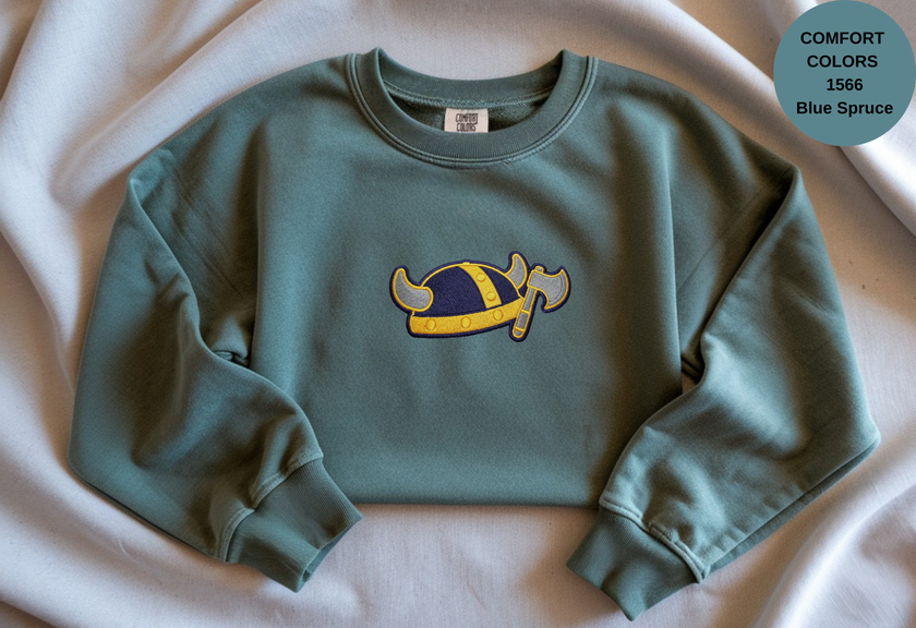 Unisex Garment-Dyed Sweatshirt with Viking Helmet Embroidery