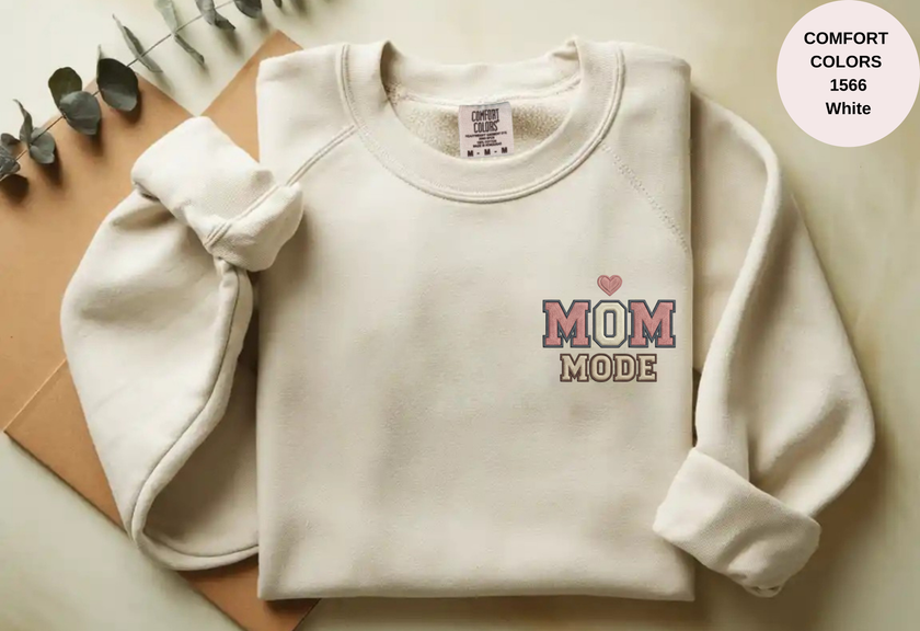 Unisex Garment-Dyed Sweatshirt with Mom Mode Embroidery