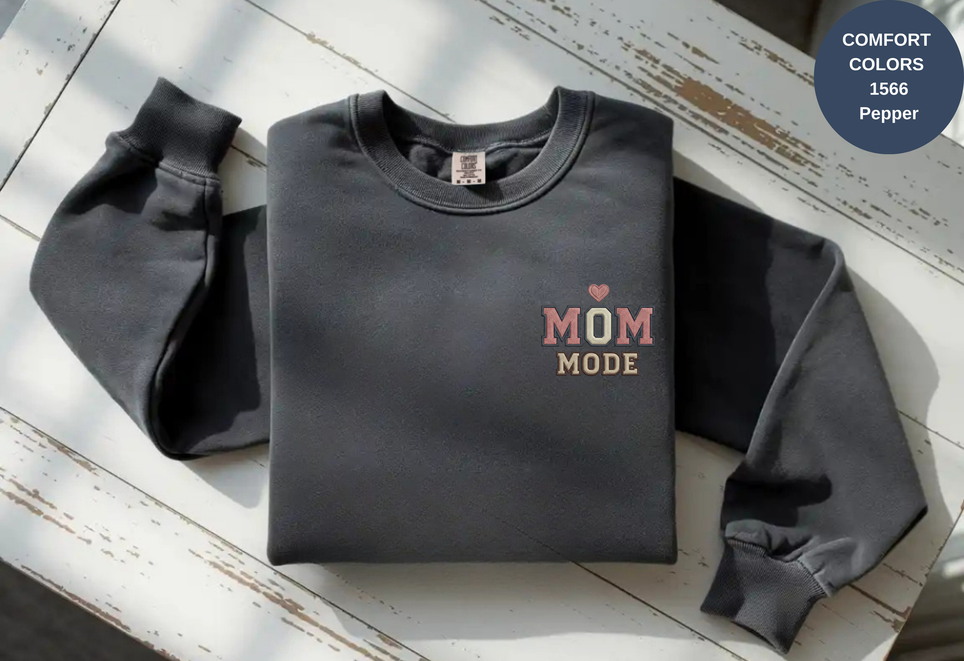 Unisex Garment-Dyed Sweatshirt with Mom Mode Embroidery