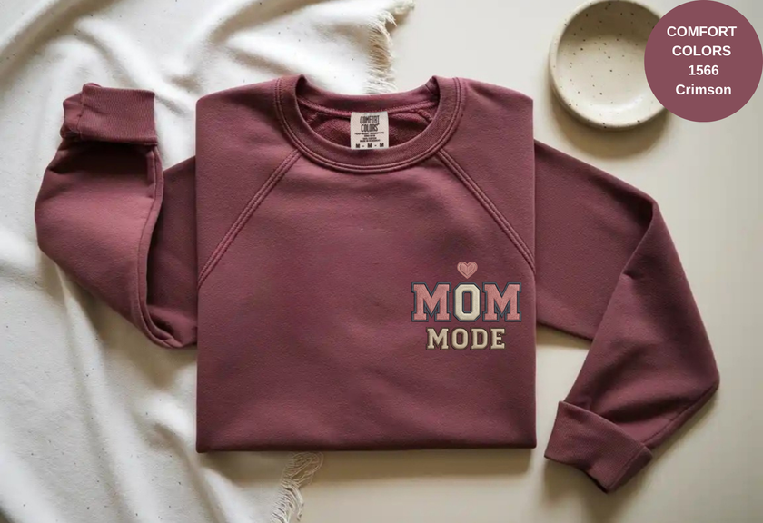 Unisex Garment-Dyed Sweatshirt with Mom Mode Embroidery