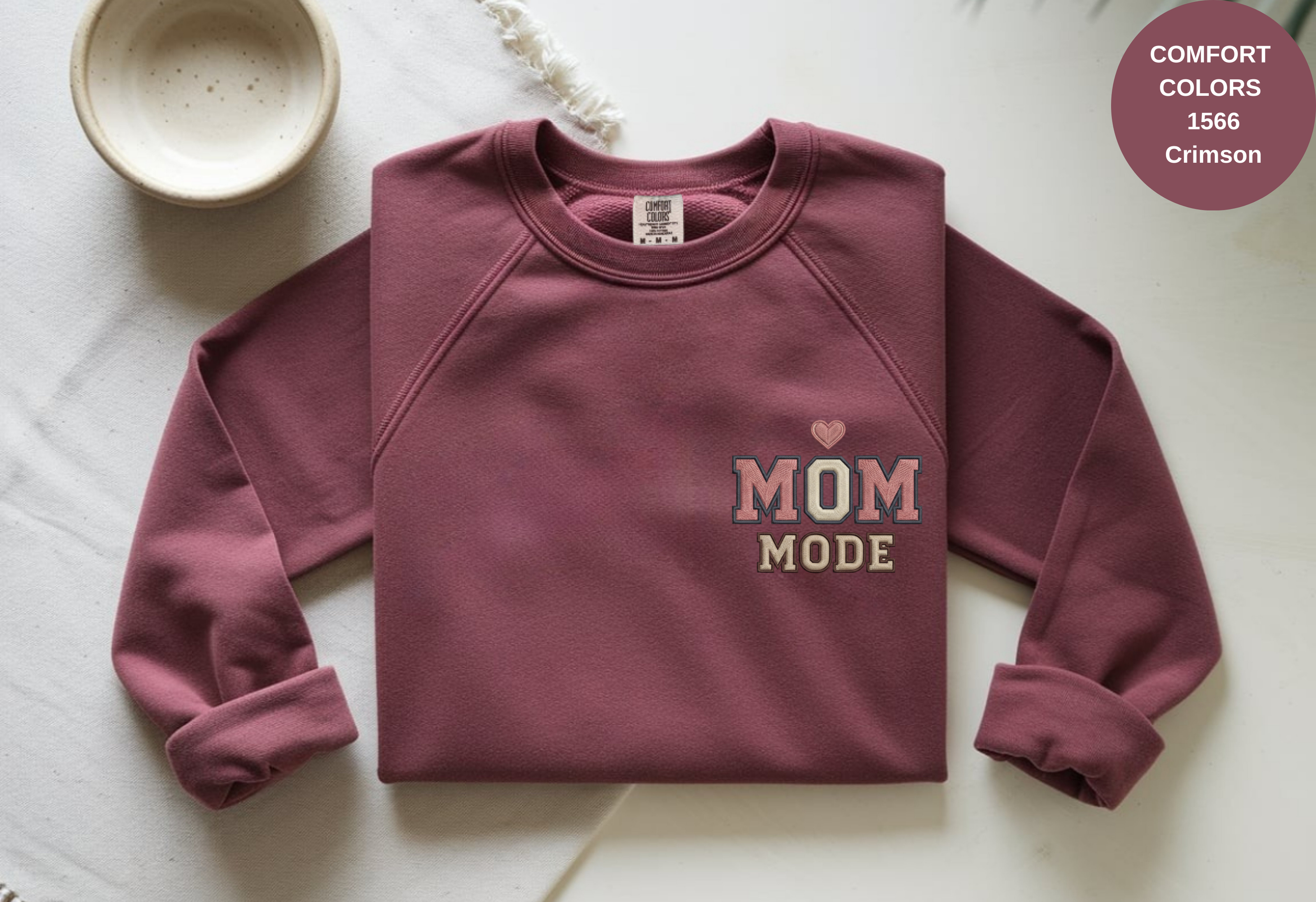 Unisex Garment-Dyed Sweatshirt with Mom Mode Embroidery