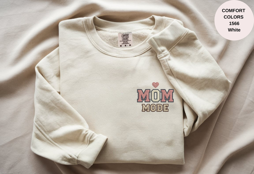 Unisex Garment-Dyed Sweatshirt with Mom Mode Embroidery