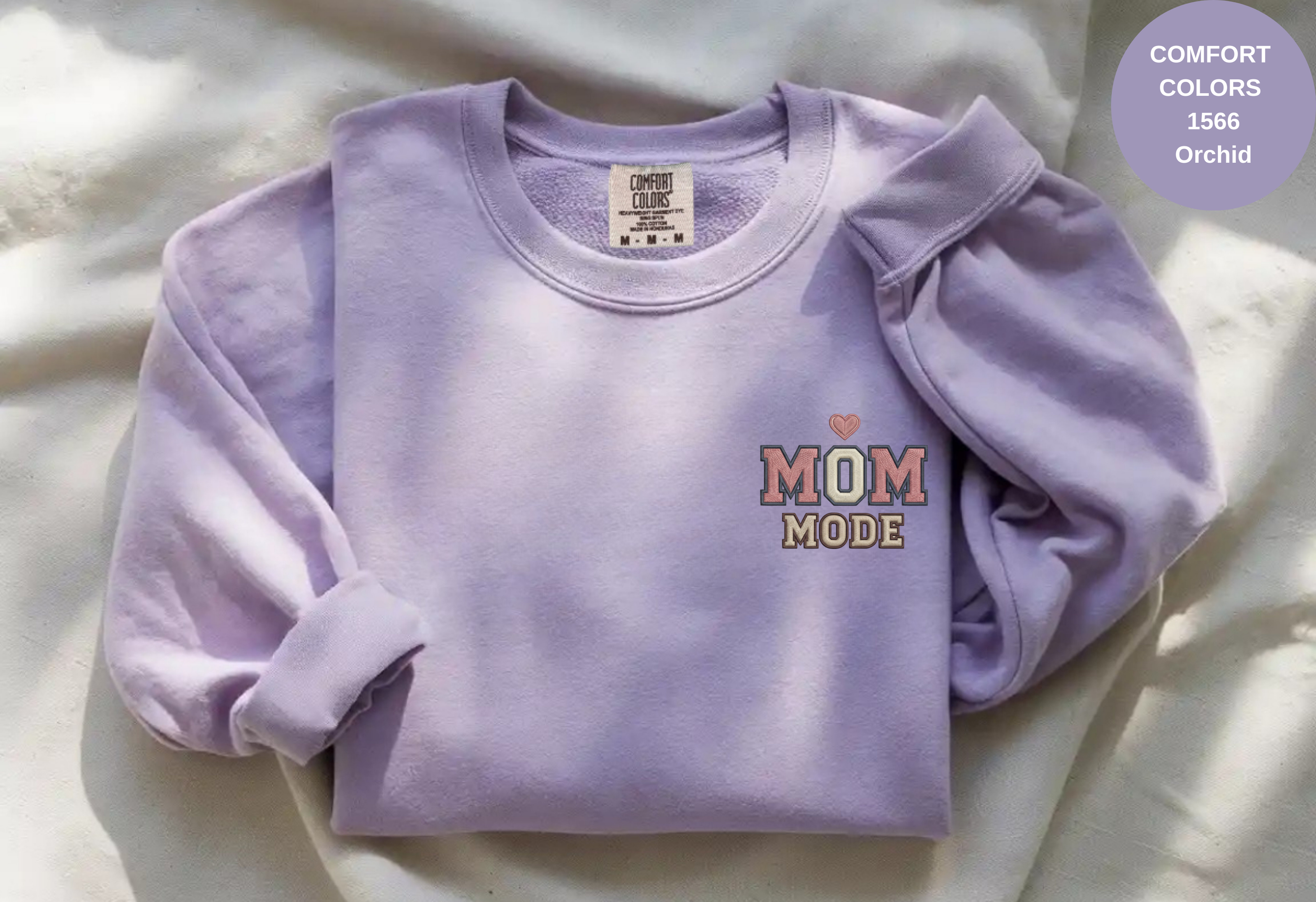 Unisex Garment-Dyed Sweatshirt with Mom Mode Embroidery