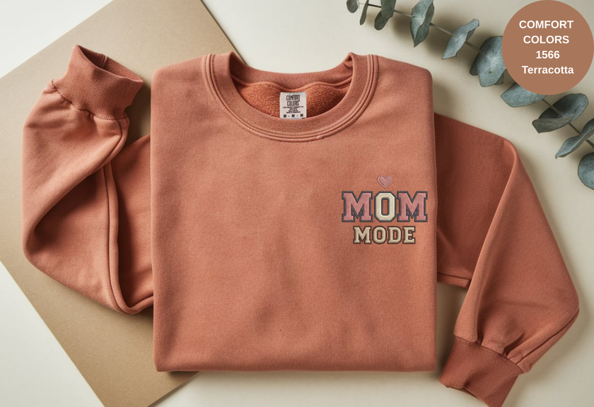 Unisex Garment-Dyed Sweatshirt with Mom Mode Embroidery