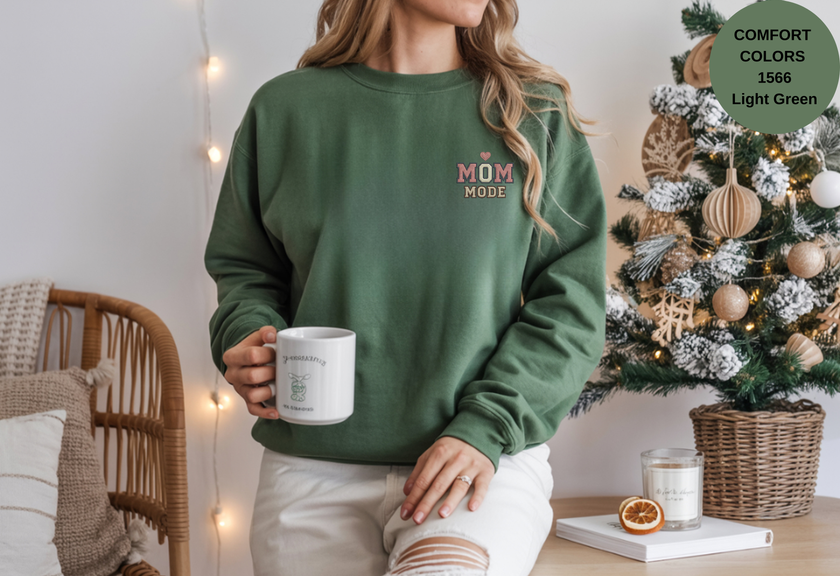 Unisex Garment-Dyed Sweatshirt with Mom Mode Embroidery