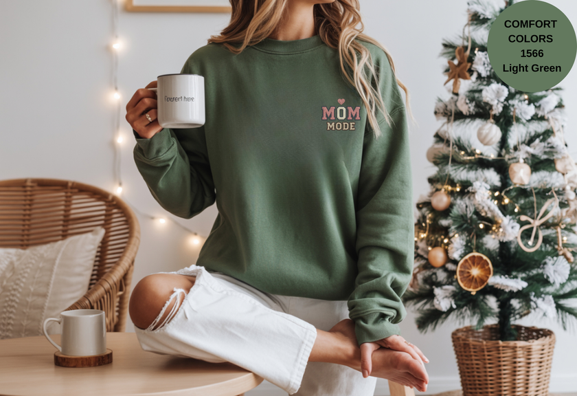 Unisex Garment-Dyed Sweatshirt with Mom Mode Embroidery