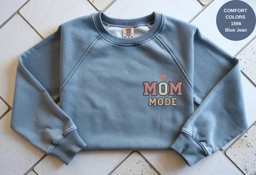 Unisex Garment-Dyed Sweatshirt with Mom Mode Embroidery