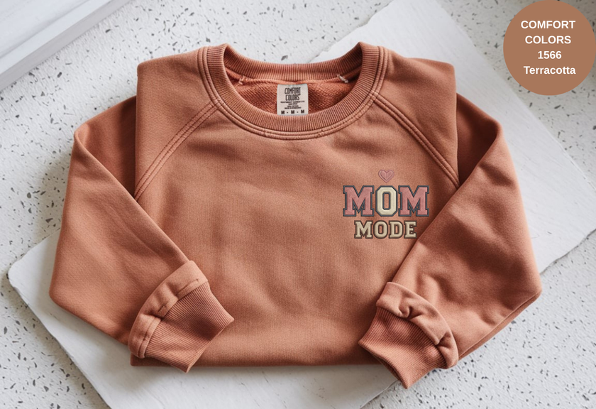 Unisex Garment-Dyed Sweatshirt with Mom Mode Embroidery