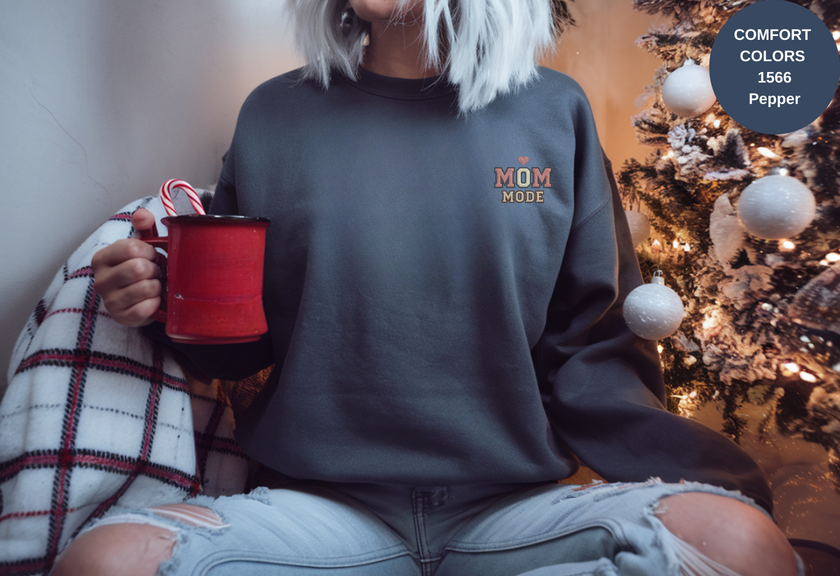 Unisex Garment-Dyed Sweatshirt with Mom Mode Embroidery